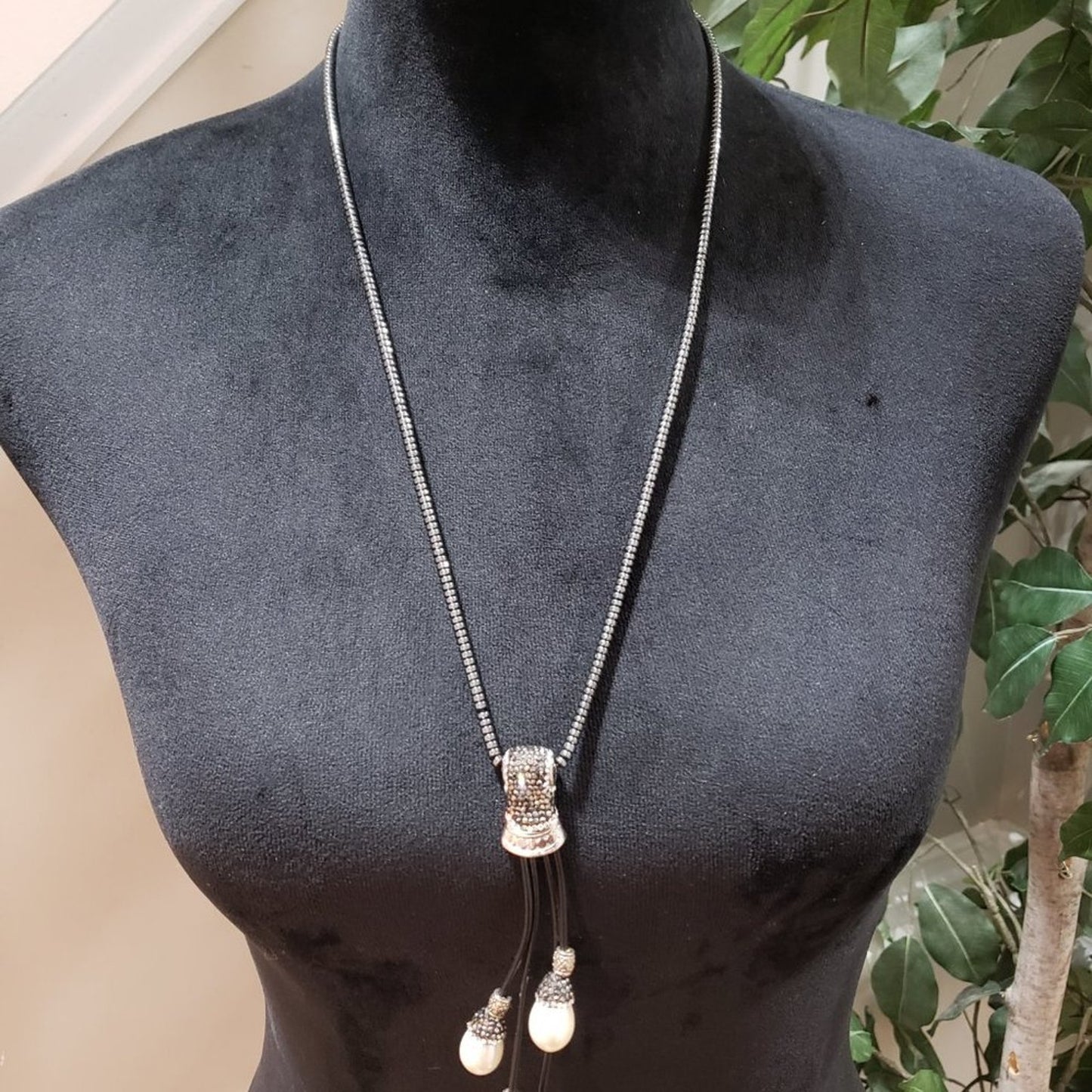 Womens Fashion Silver Bead Negligee Pendant Drop Pearl Necklace w/ Lobster Clasp