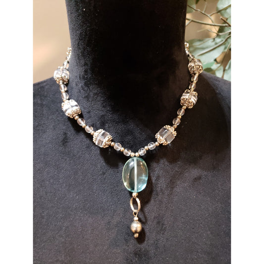 Womens Fashion Clear Crystal Beads Lariat Choker Necklace with Toggle Eye Clasp