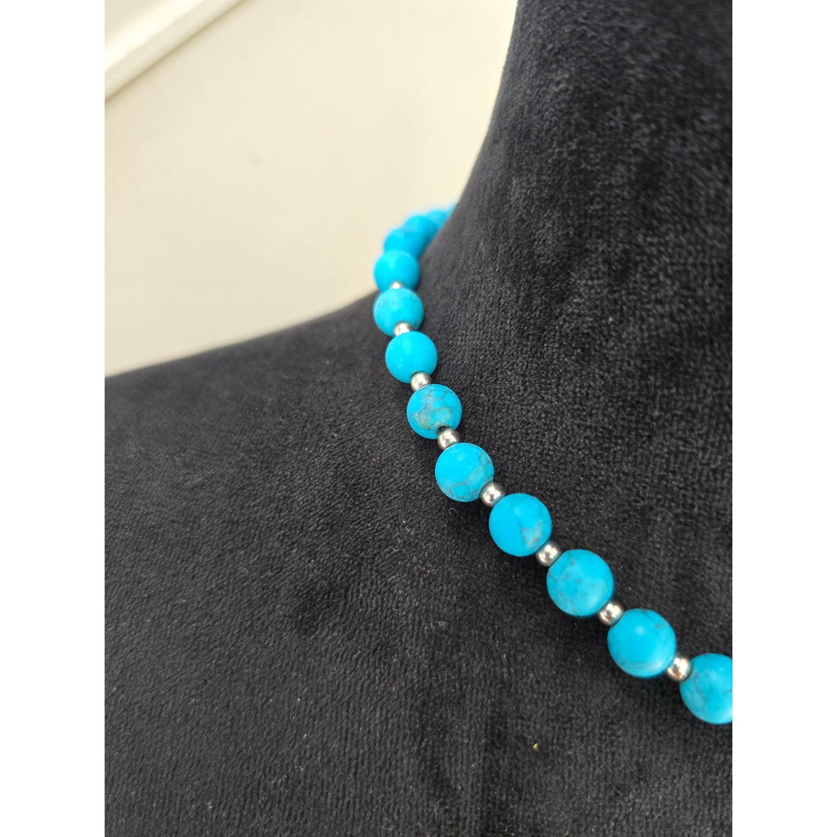 Turquoise Blue Beaded Rhinestone Spacer Statement Necklace Fashion Jewelry