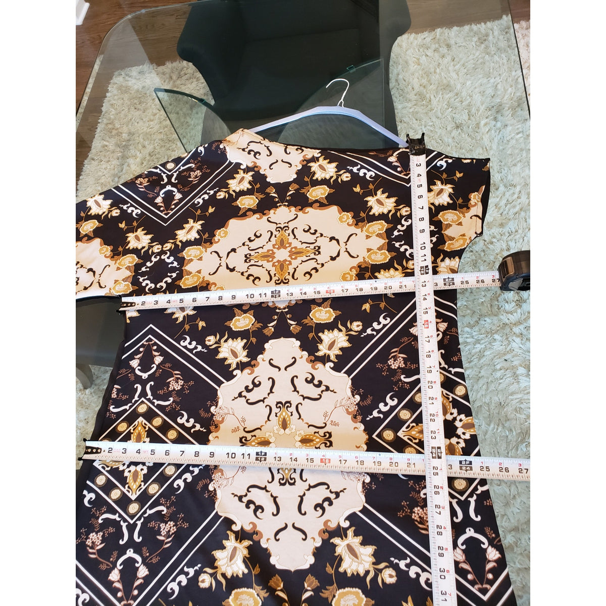 Moosta Midi Dress Women Size 2X Black Beige Baroque Print Long Sleeve Boho
