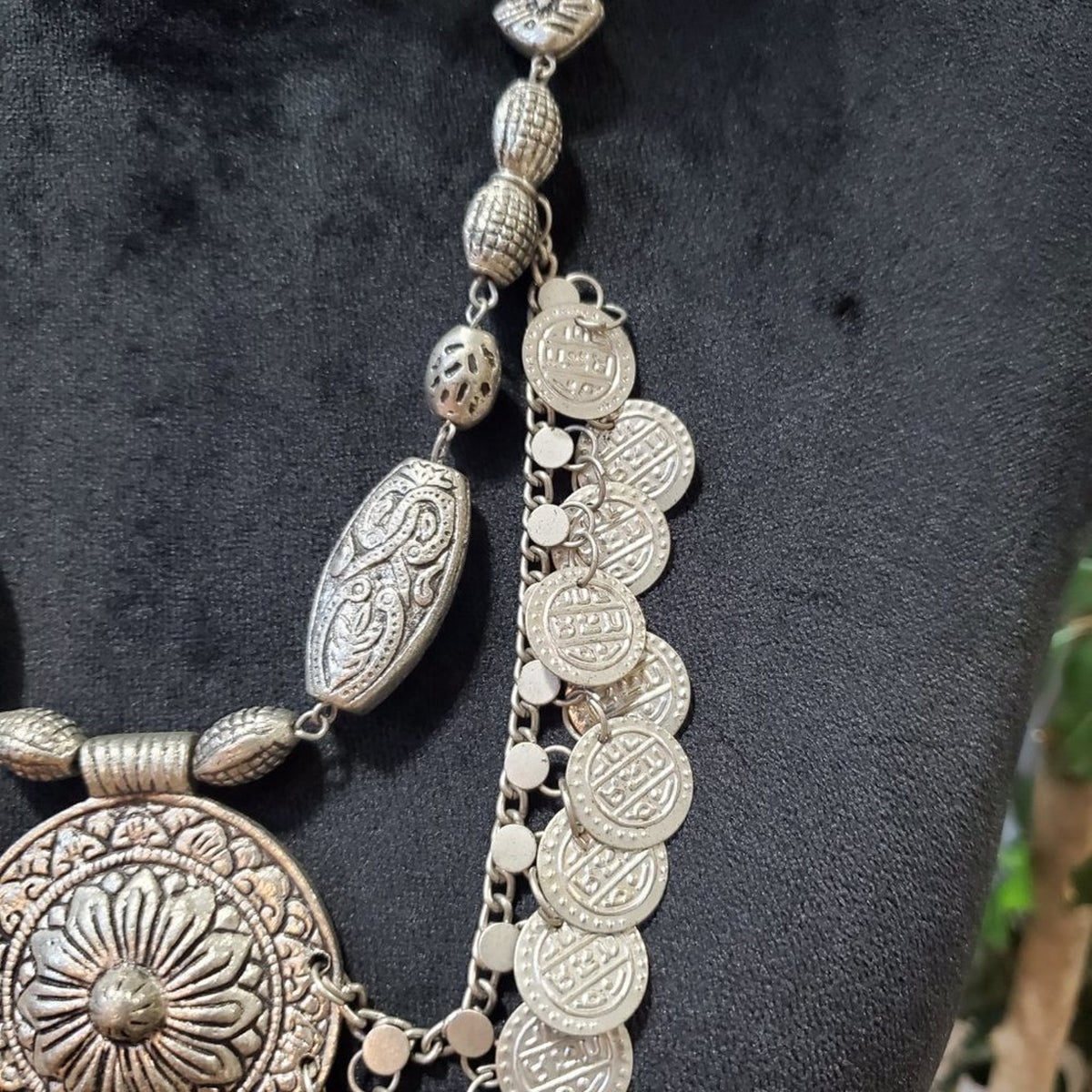 Womens Silver Center Coin Extender Chain Statement Necklace with Lobster Clasp