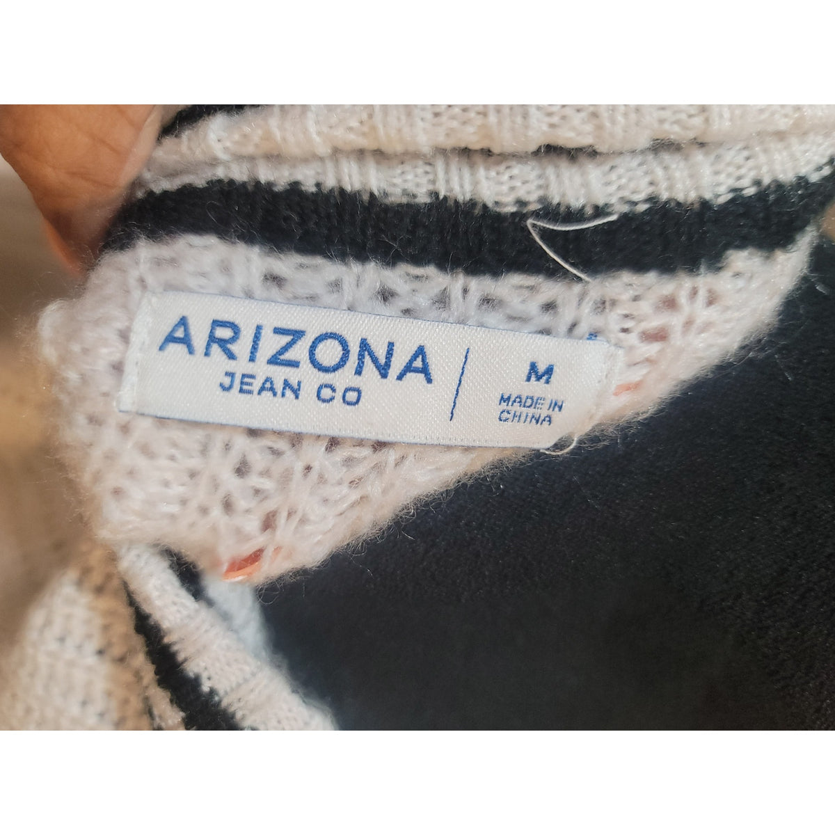 Arizona Varsity Sweater Women's Medium White/Black Crochet Drop Shoulder V-Neck