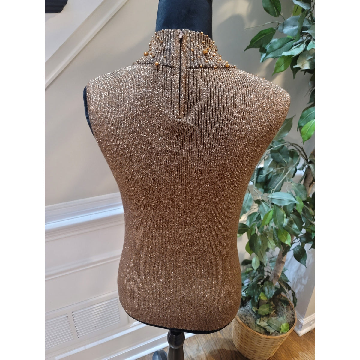 Investment 2 Pc Cardigan Sweater Women Medium Brown Ribbed Back Zipper Mock Neck
