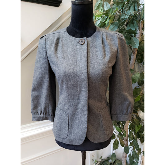 Banana Republic Blazer Jacket Womens Size 4 Gray Wool Blend Stretch Tie Waist