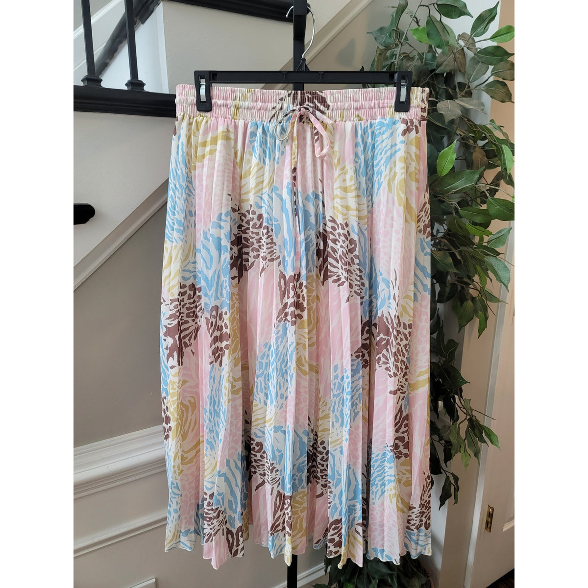 Asos Design A-Line Women's SZ 14 Multicolor Mixed Tonal Animal Shirred Waistband