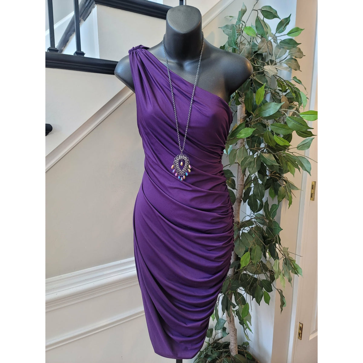 PattyBoutik Bodycon Dress Women's Size Small Purple One Shoulder Polyester