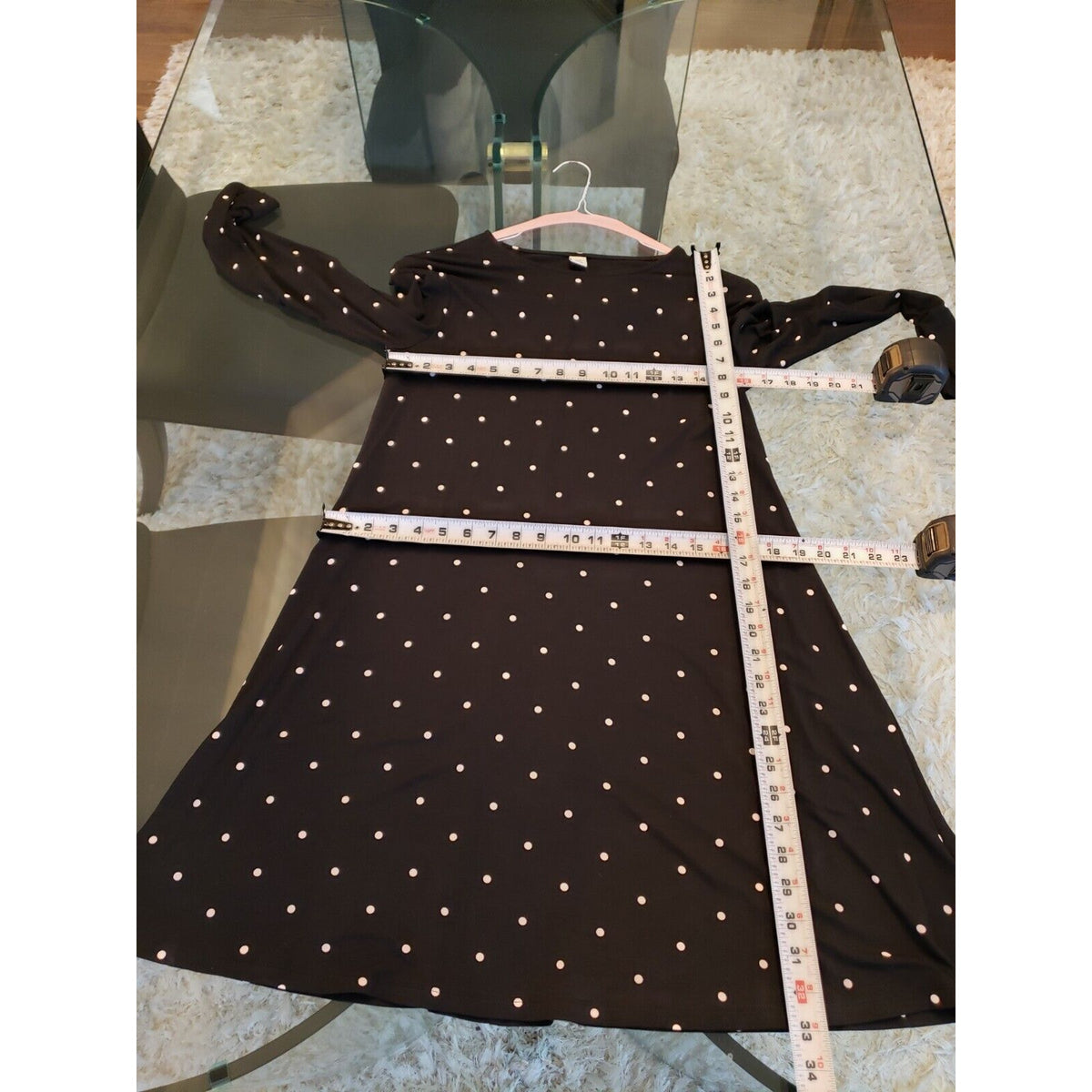 Old Navy Women Black Polka Dot Round Neck Long Sleeve Knee Length Sheath Dress S