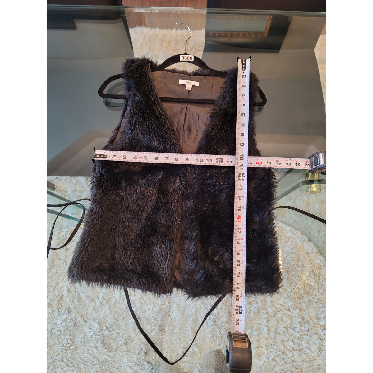 Papaya Faux Fur Vest Women's Small Black Waistcoat Belted Sleeveless Fully Lined