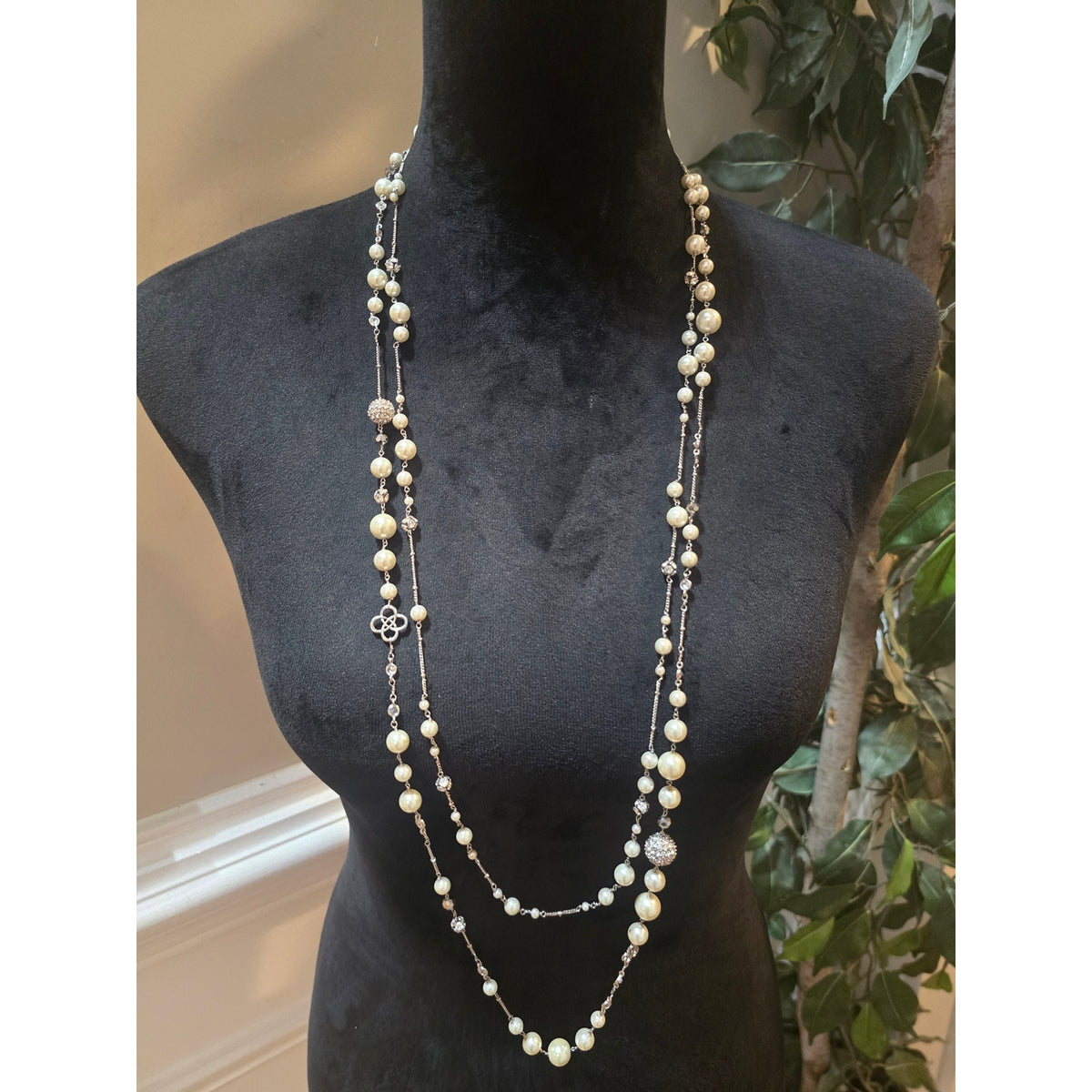 Women's White Beaded Multi Strand Statement Necklace With Lobster Clasp