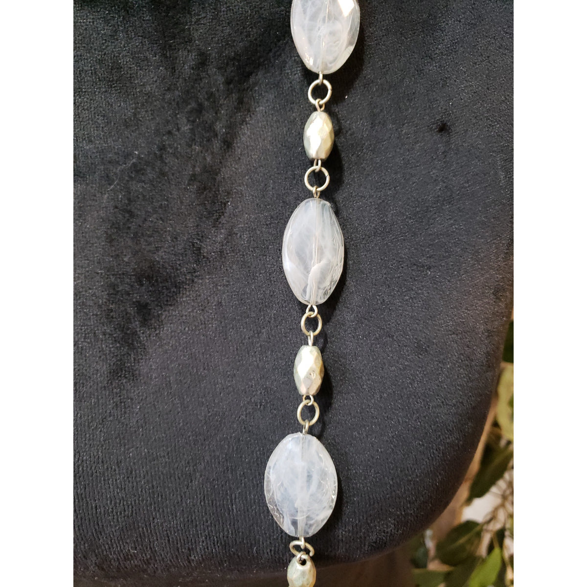 Womens Fashion Chunky Oval Smoky Selenite Beads Barrel Spacers Long Necklace