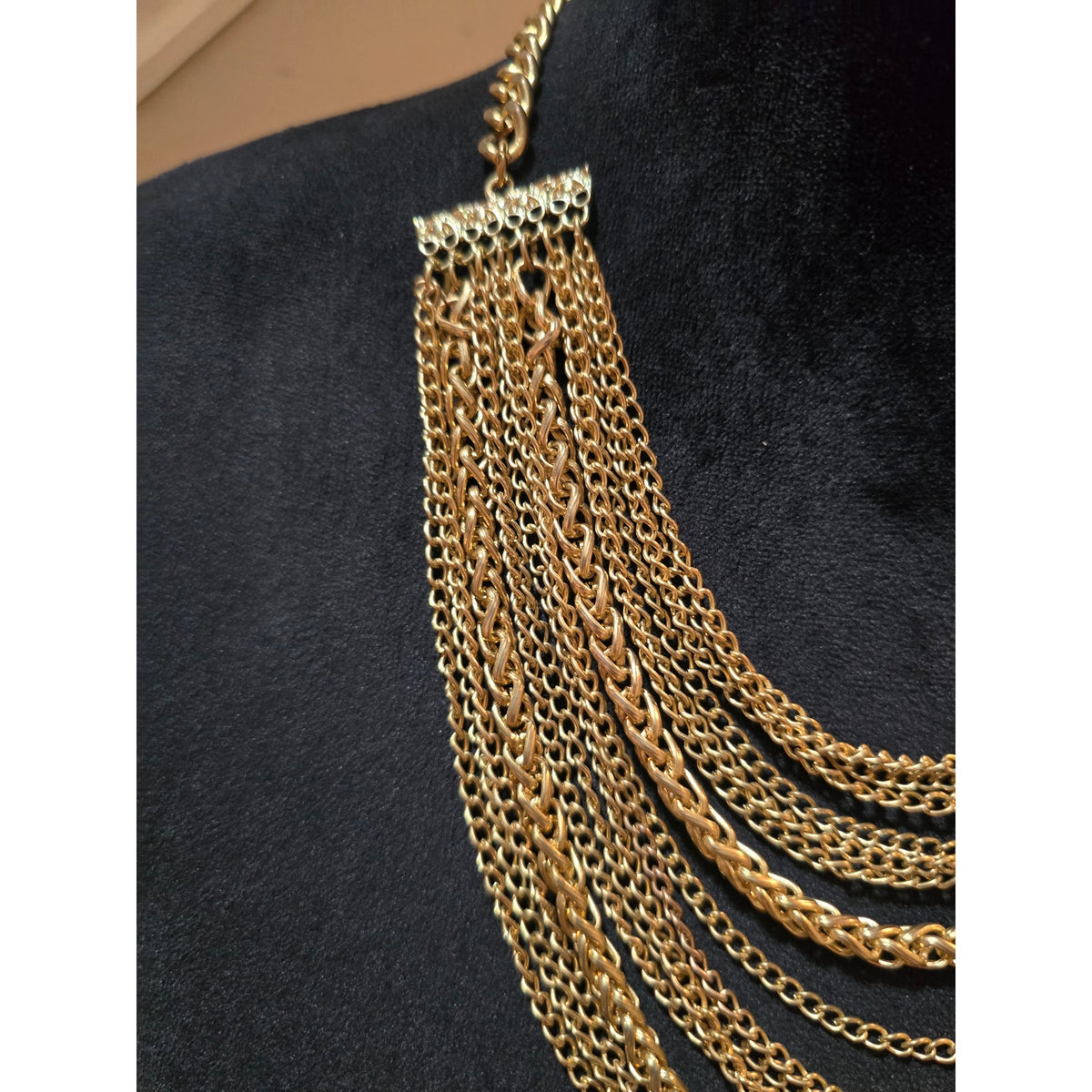 Women's Gold Tone Multi Strand Chain Necklace Layered Statement Bib Chunky Links