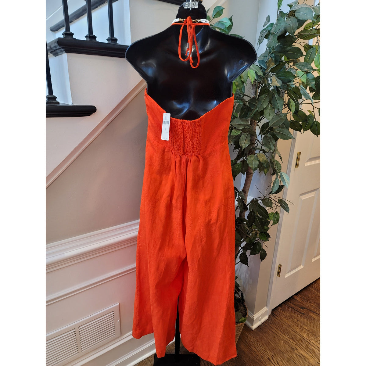 Anthropologie Elevenses Jumpsuit Women's Size US 8 Orange Halter Wide Leg Romper