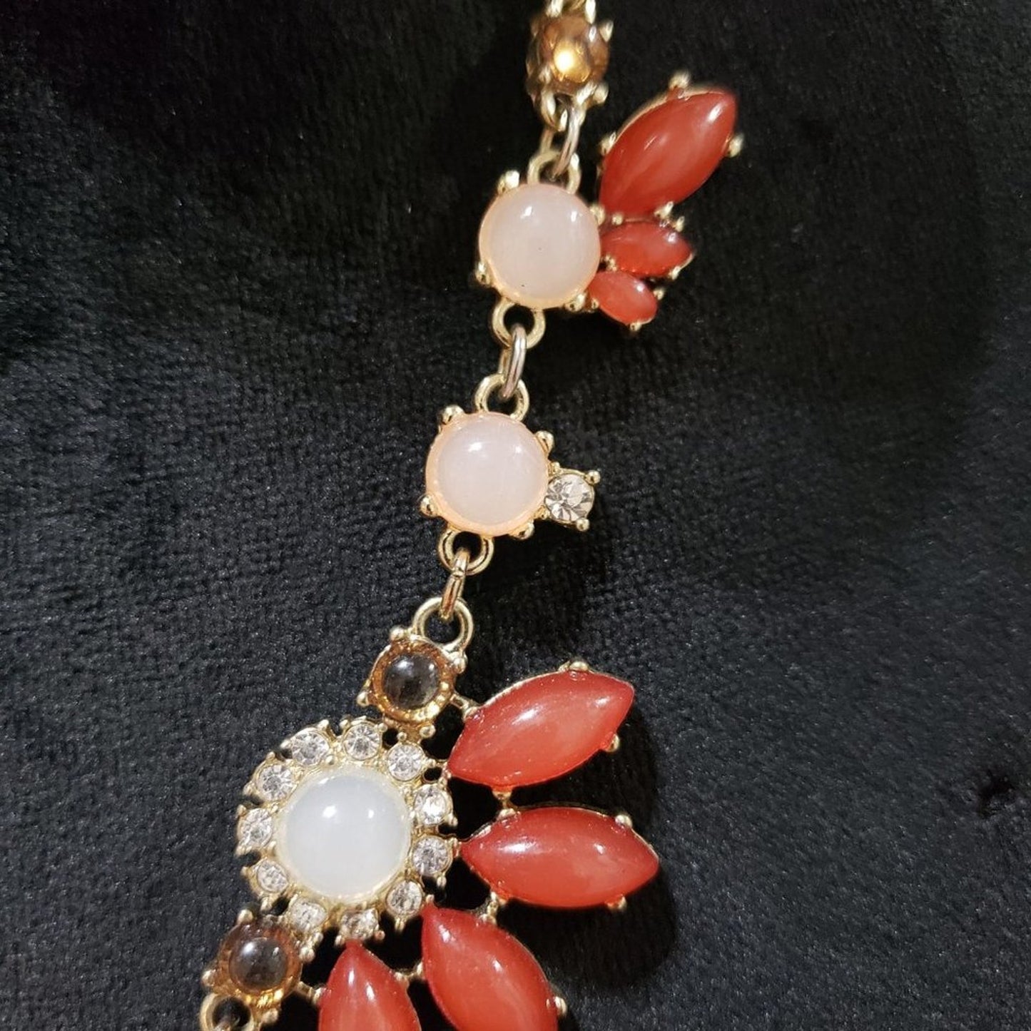 Womens Fashion Necklace Peach, & Orange Lucite, Rhinestones Crystals Necklace