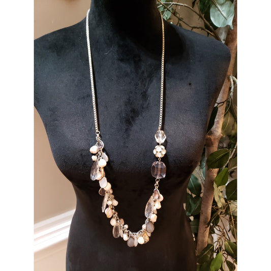 Womens Silver Tone Baroque Pearl Teardrop Glass Beads Cluster Necklace Jewelry