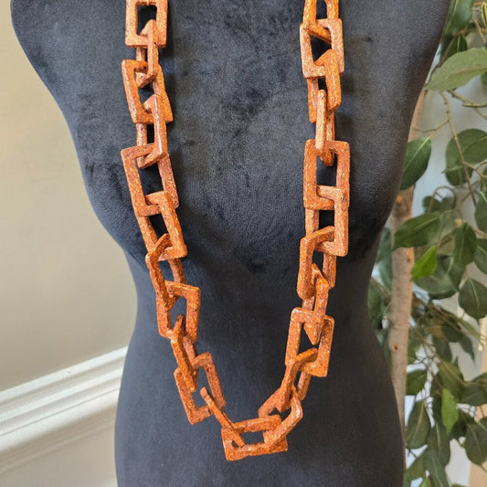 Womens Brown Square Resin Chain Link Beaded Necklace Jewelry with Lobster Clasp