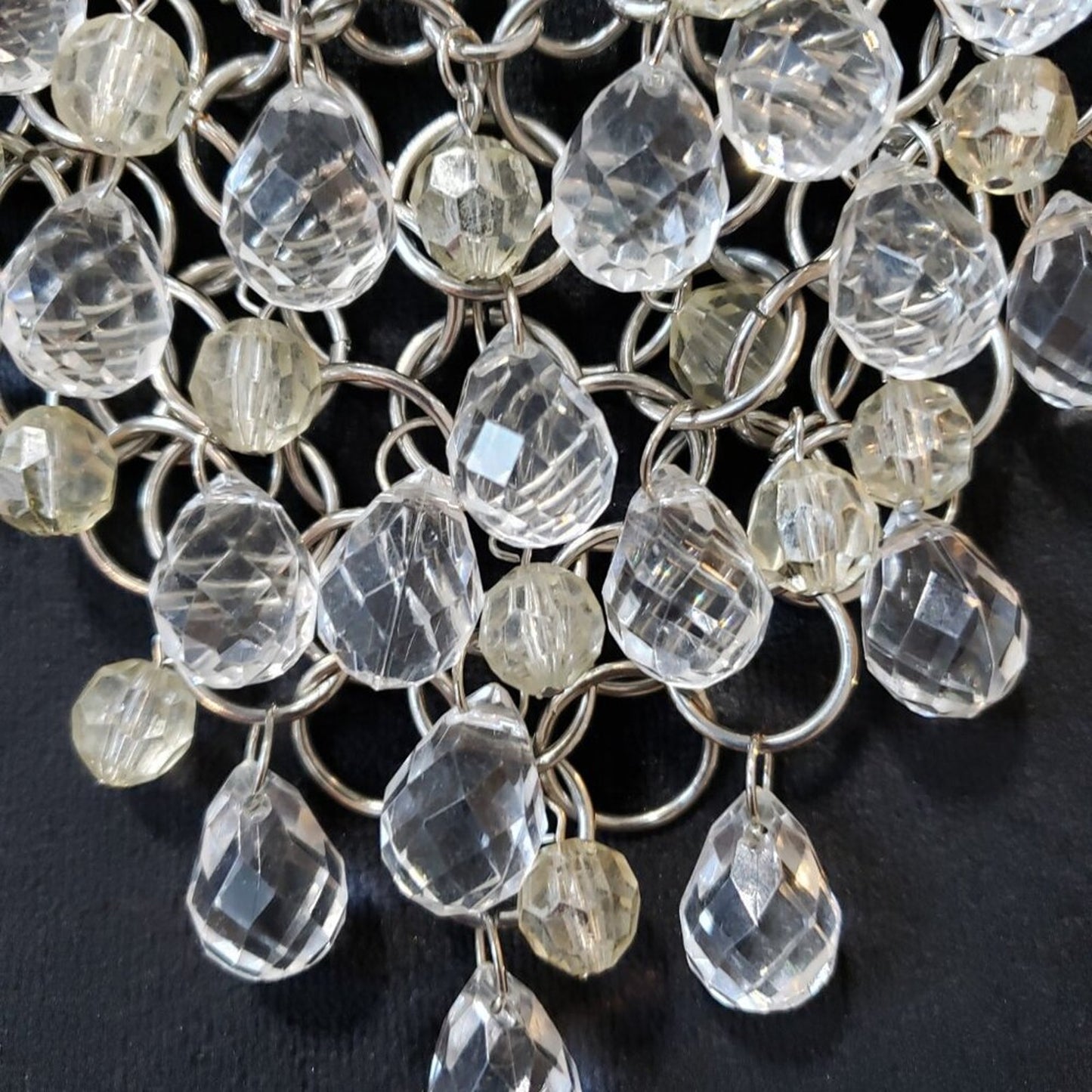 Womens Fashion Silver Tone Faceted Tear Drop Beads Bib Necklace w/ Lobster Clasp
