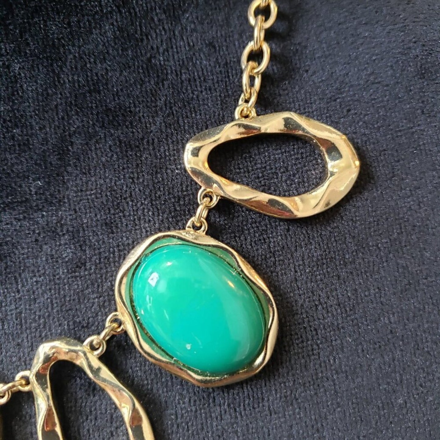 Womens Fashion Green Turquoise Gold Tone Link Chain Necklace with Lobster Clasp
