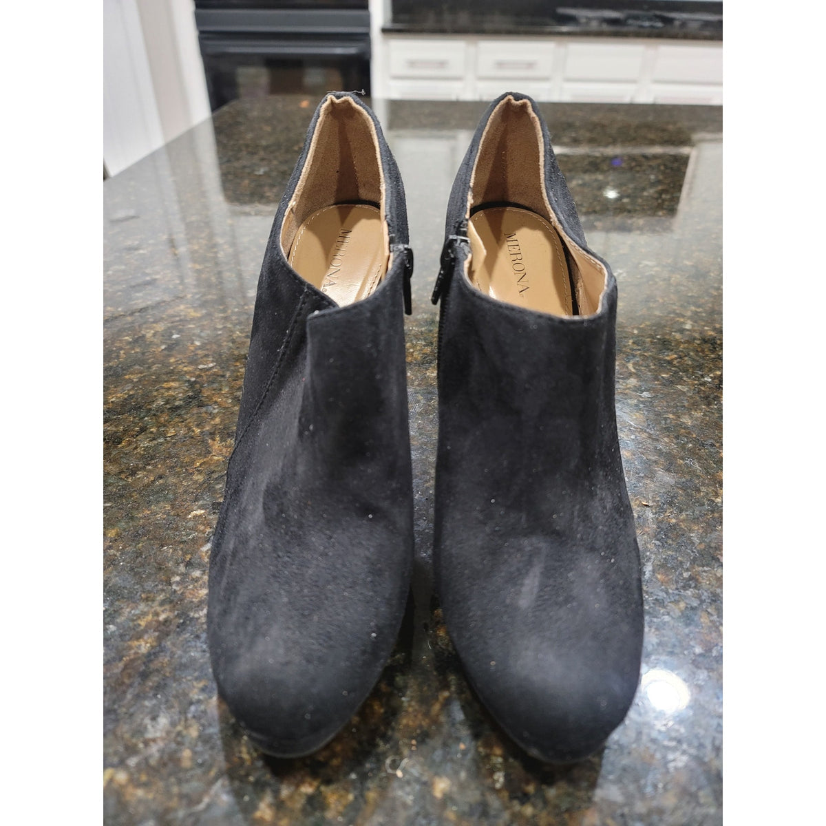 Merona Ankle Stiletto Heel Bootie Women's Size 8 Black Suede Leather Side Zipper