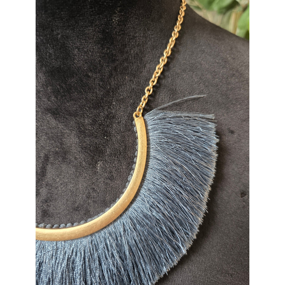 Blue Fringe Tassel Bib Statement Necklace