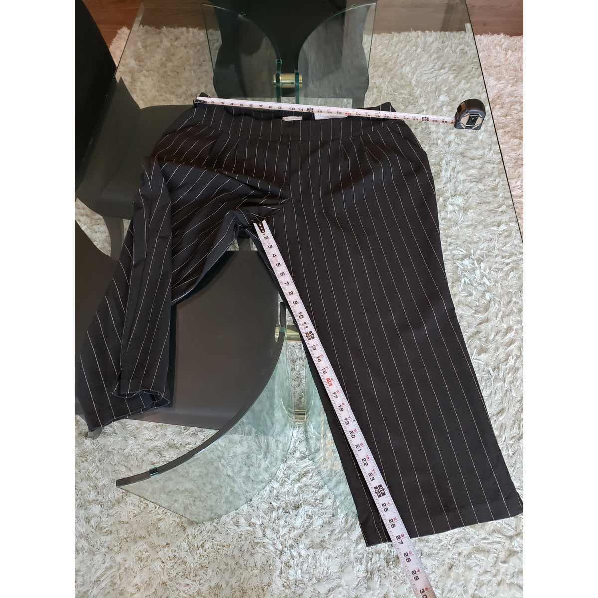 CATO Pants Womens Size 24W Black White Striped Slim Fit High Rise Ankle Slit