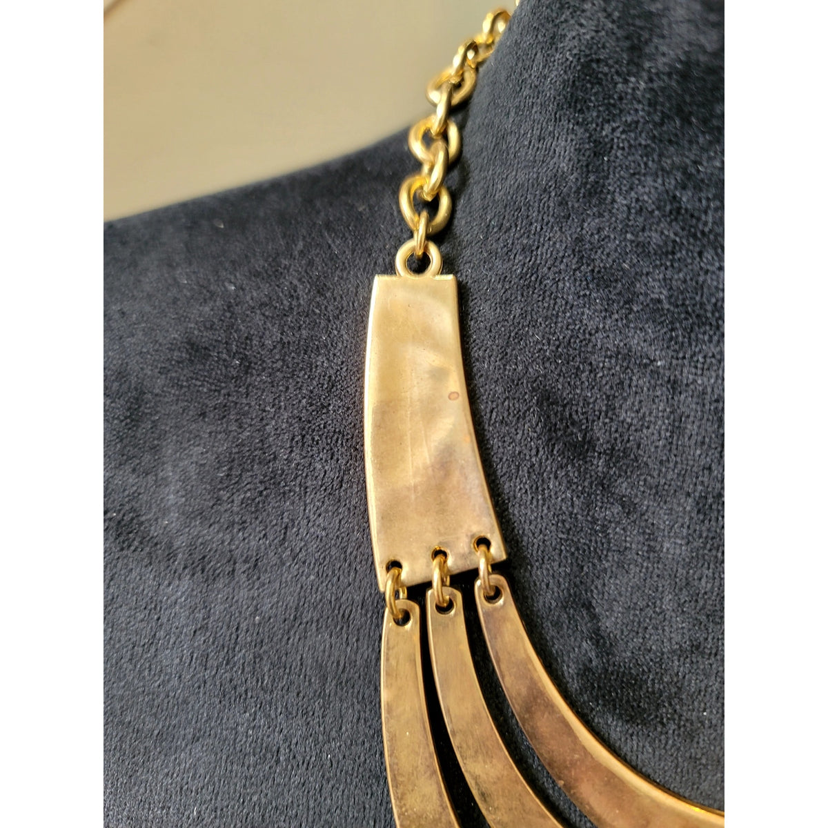 Gold Tone Layered Crescent Bib Statement Necklace Modern Boho