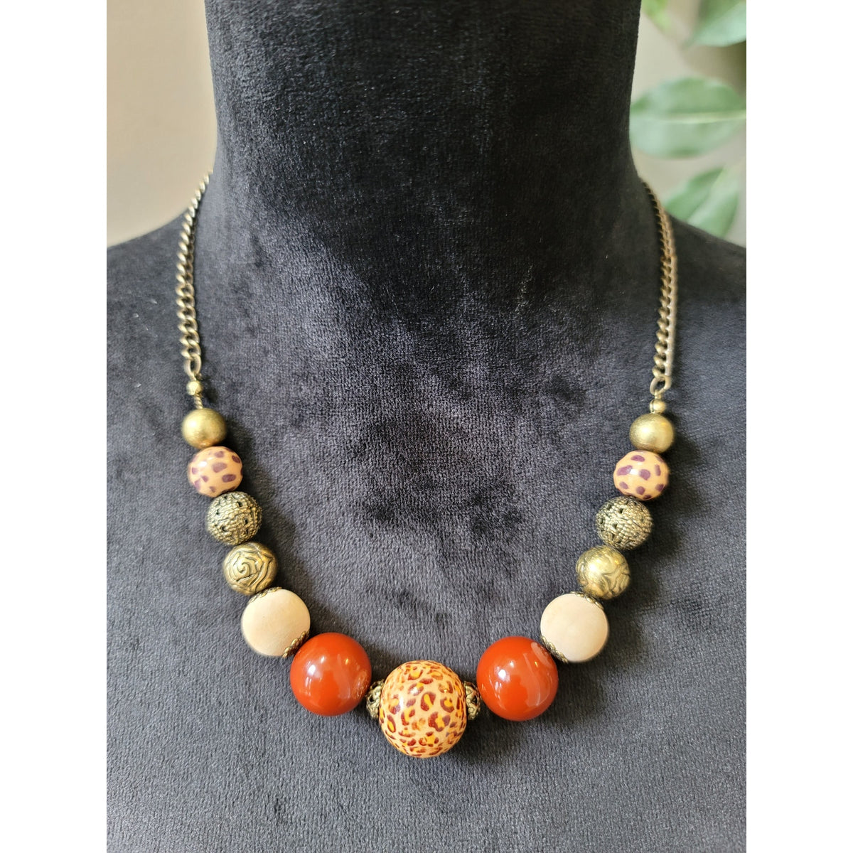 Women's Gold Chain Statement Necklace With Multicolor Beads And Lobster Lock