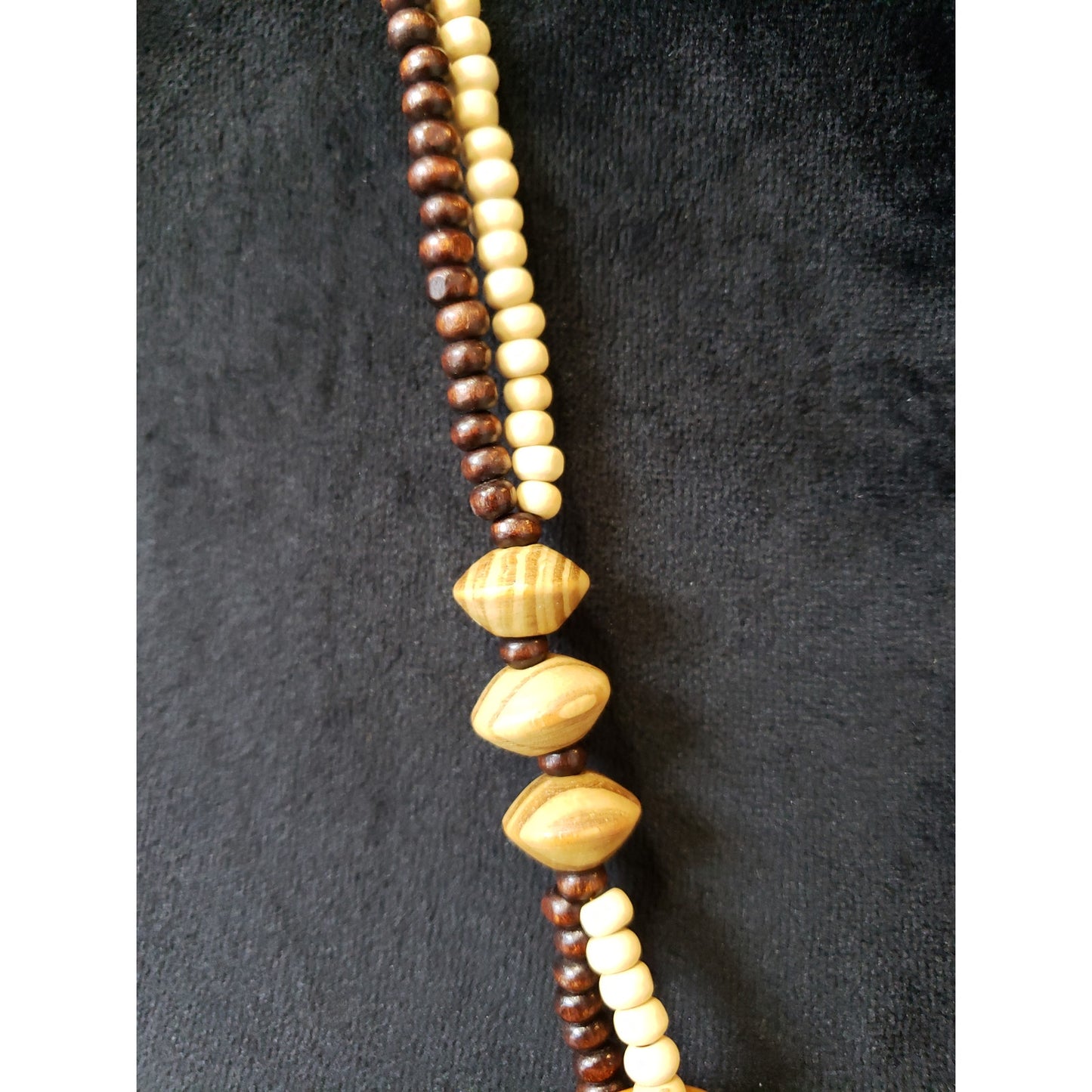 Women's Vintage Wood Bead Necklace Hand Carved Bird Pendant Tribal Boho