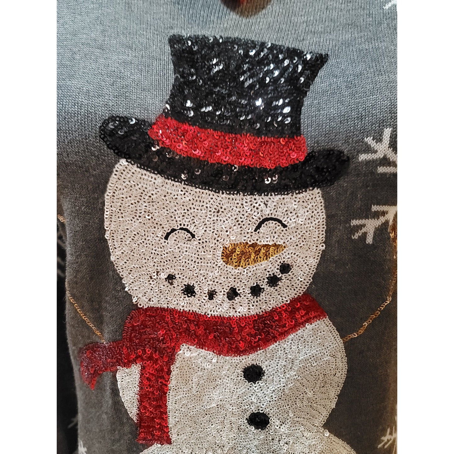 Tipsy Elves Christmas Sweater Women's Large Gray Snowman Long Sleeve Pullover