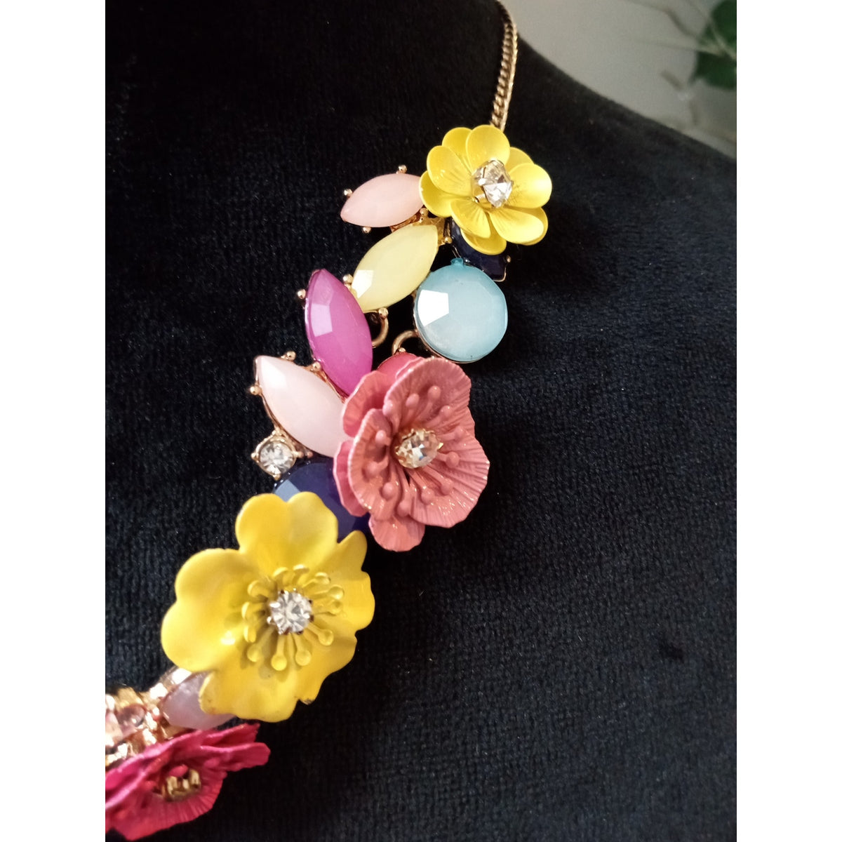 Colorful Enamel Flower Statement Necklace Floral Collar Spring Garden Necklace