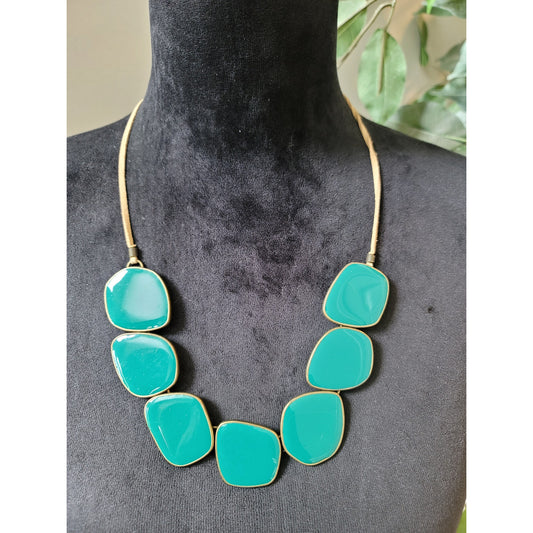 Lia Sophia Women Statement Necklace Green Resin Stones Adjustable Lobster Clasp