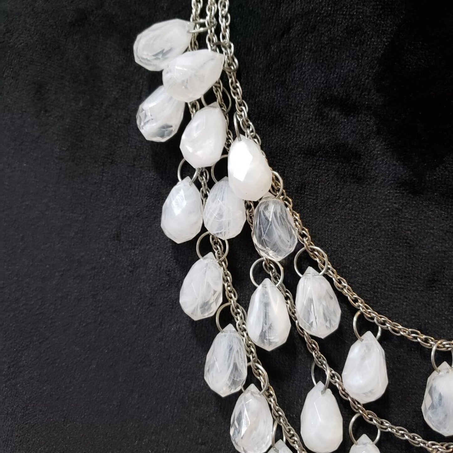 Womens Fashion Clear Crystel Teardrop 3 Layer Chain Necklace with Lobster Clasp