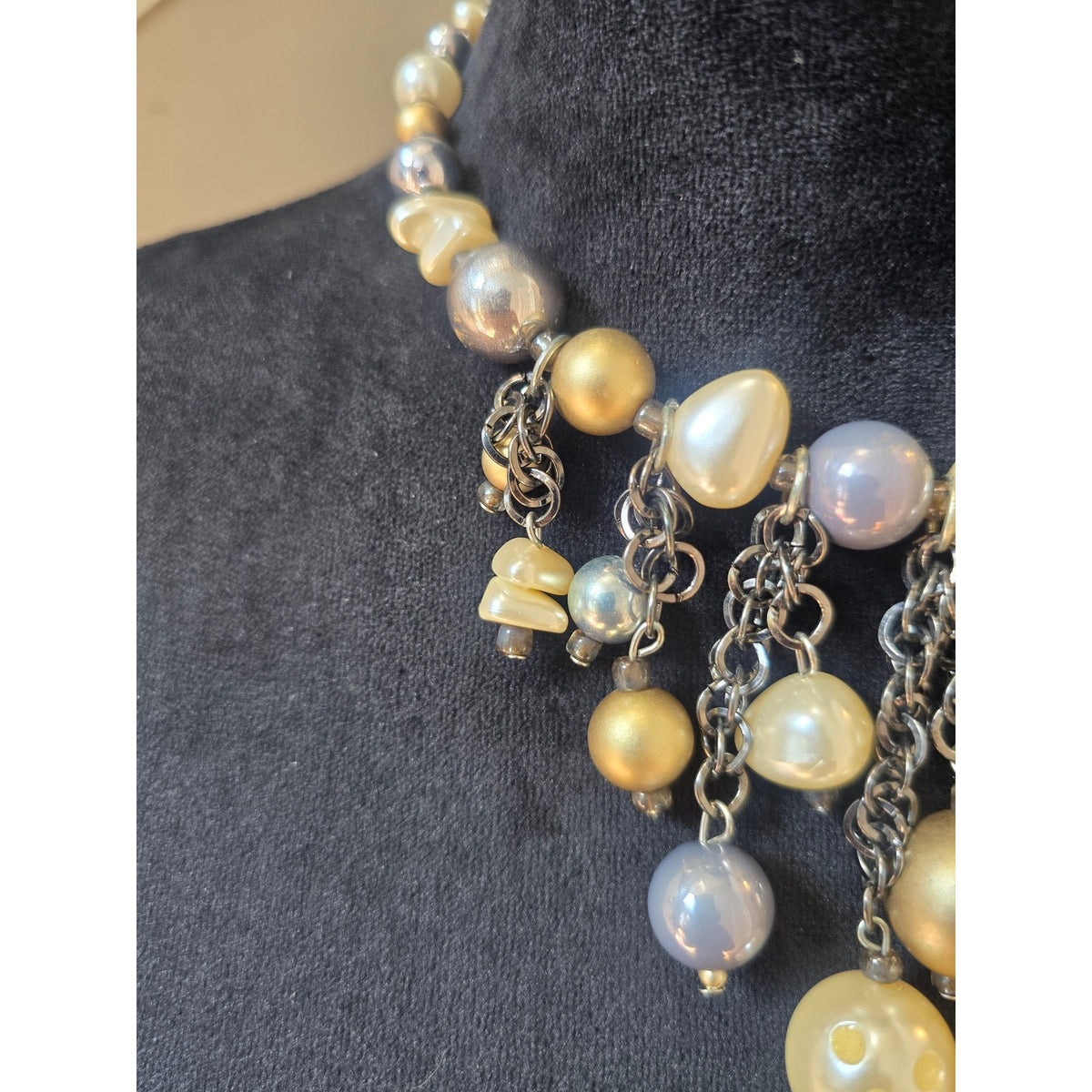 Gold Silver Pearl Beaded Charm Statement Necklace Dangle Cluster Fashion