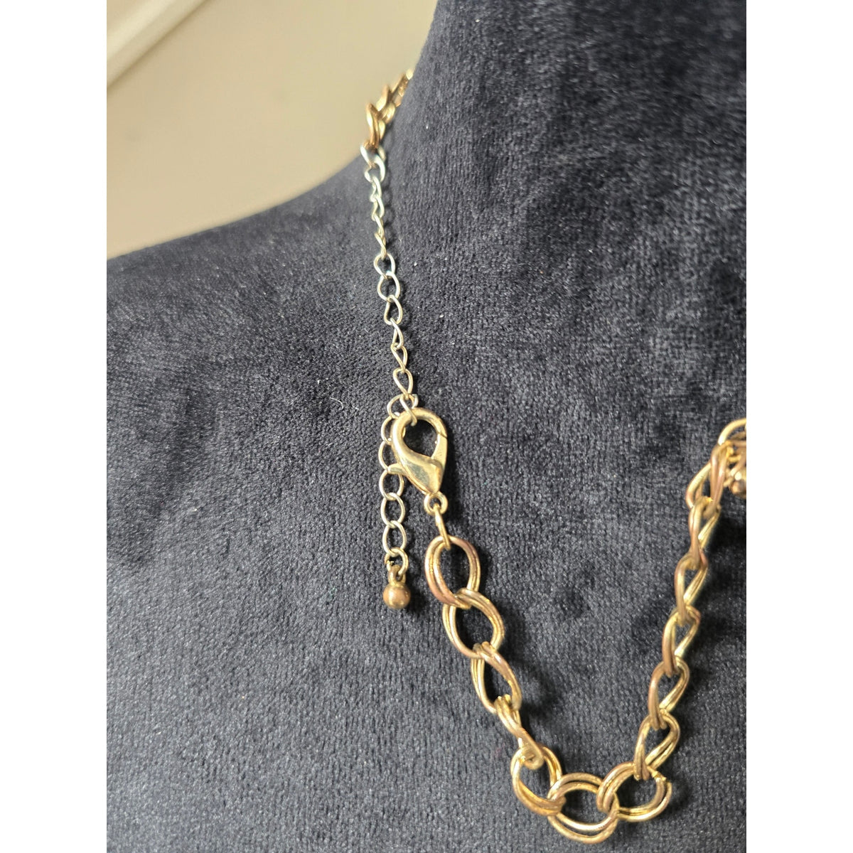Black Bronze Gold Tone Faceted Beaded Teardrop Layered Fringe Bib Necklace