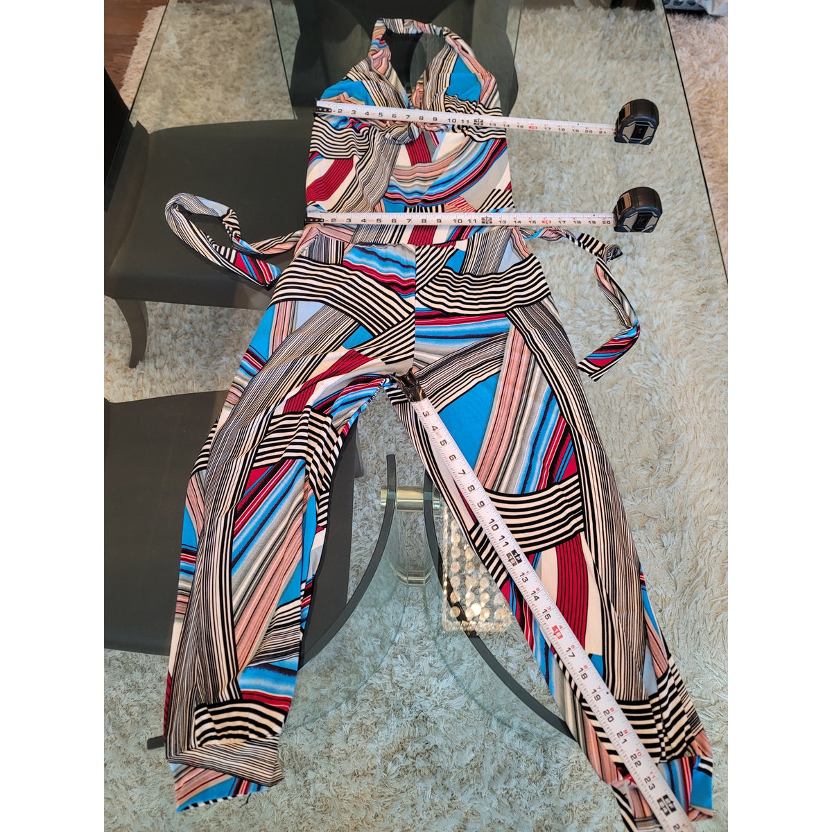 Halter Jumpsuit Women's Size L/XL Multicolor Stripe Summer Silk Romper Outfit