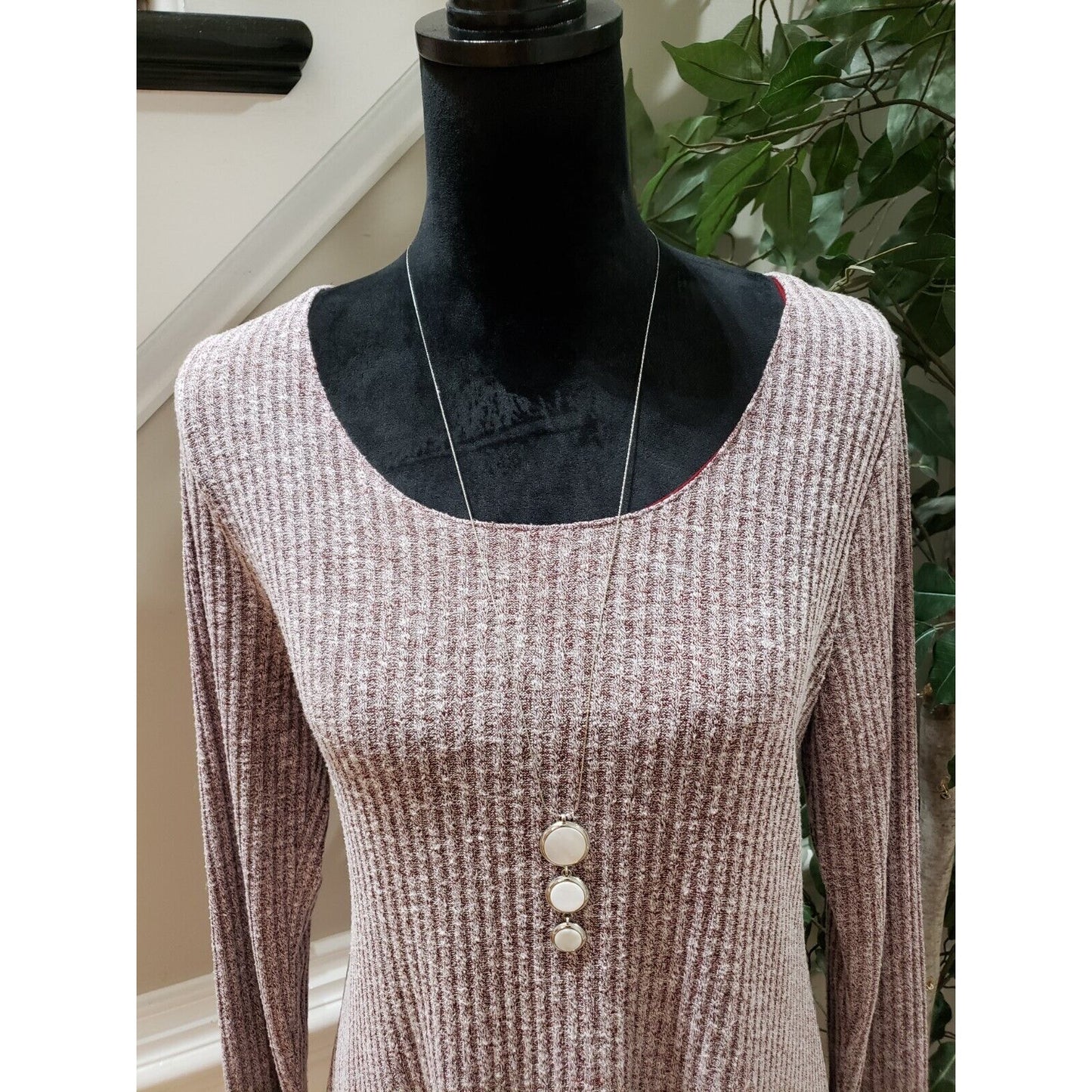Umgee Women's Gray Striped Cotton Casual Round Neck Long Sleeve Sweater Small