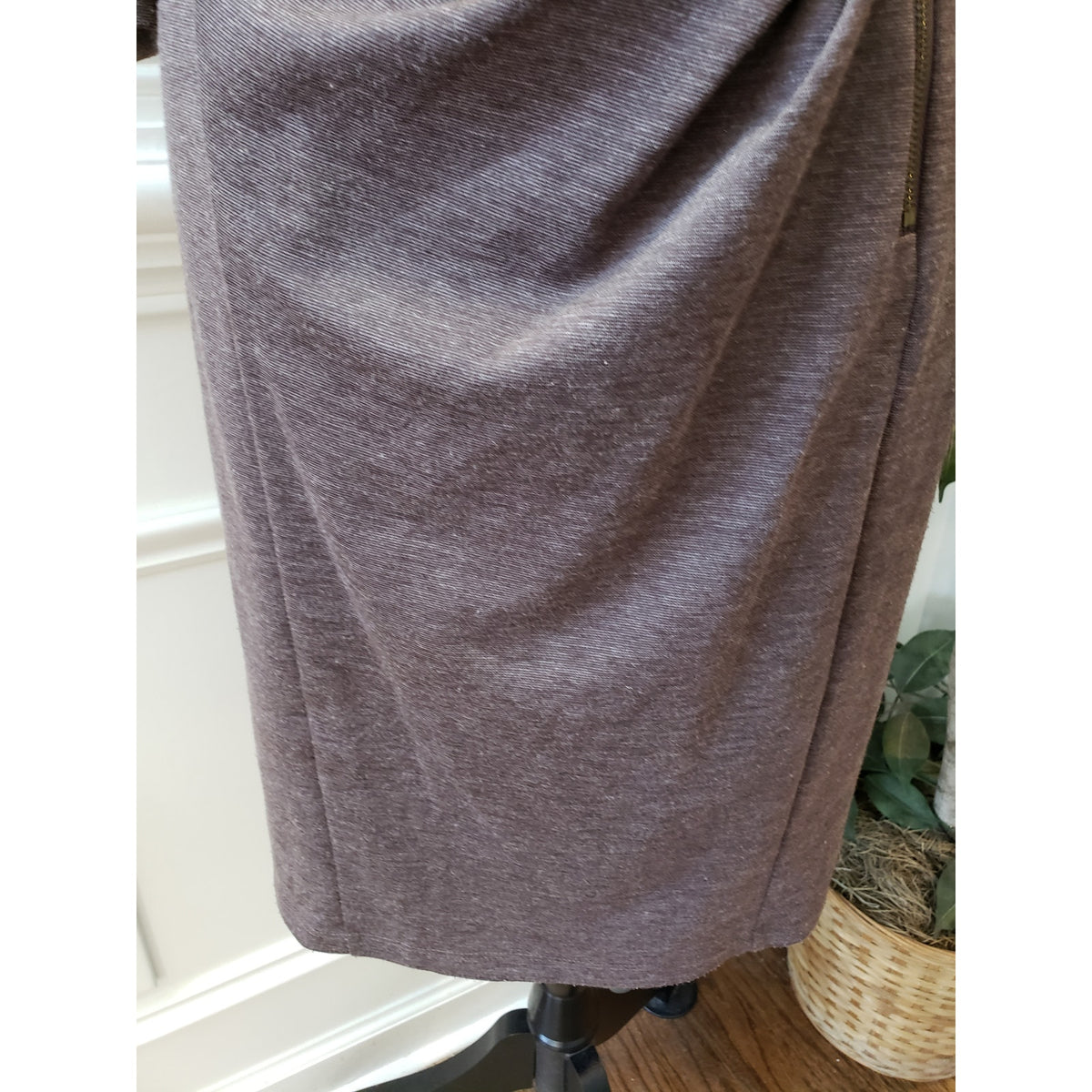 Jessica Simpson Wrap Dress Women's 12 Brown Ruched Back Zip Long Sleeve V Neck