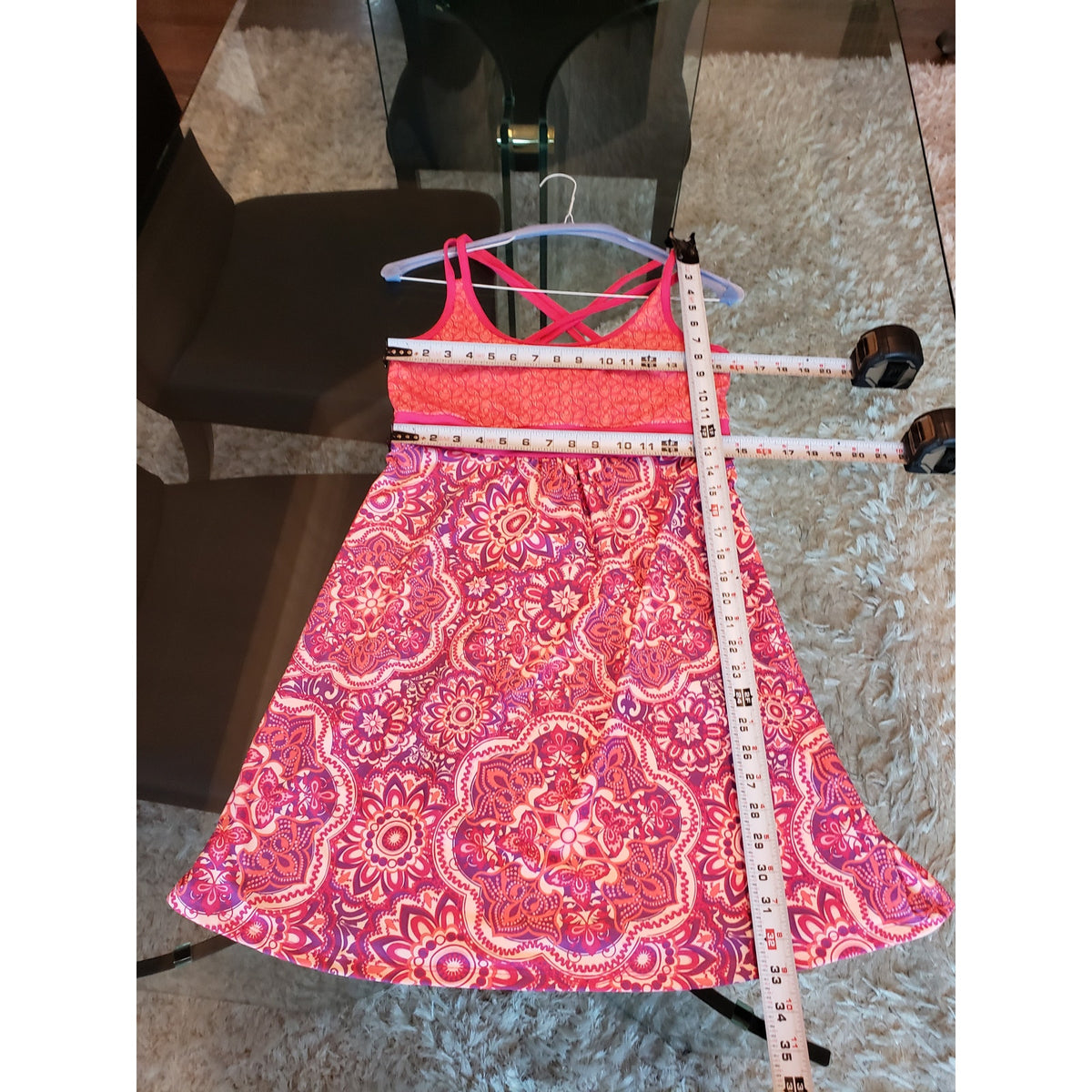 Tehama Tank Dress Women Medium Pink Purple Floral Cross Back Strap Empire Waist