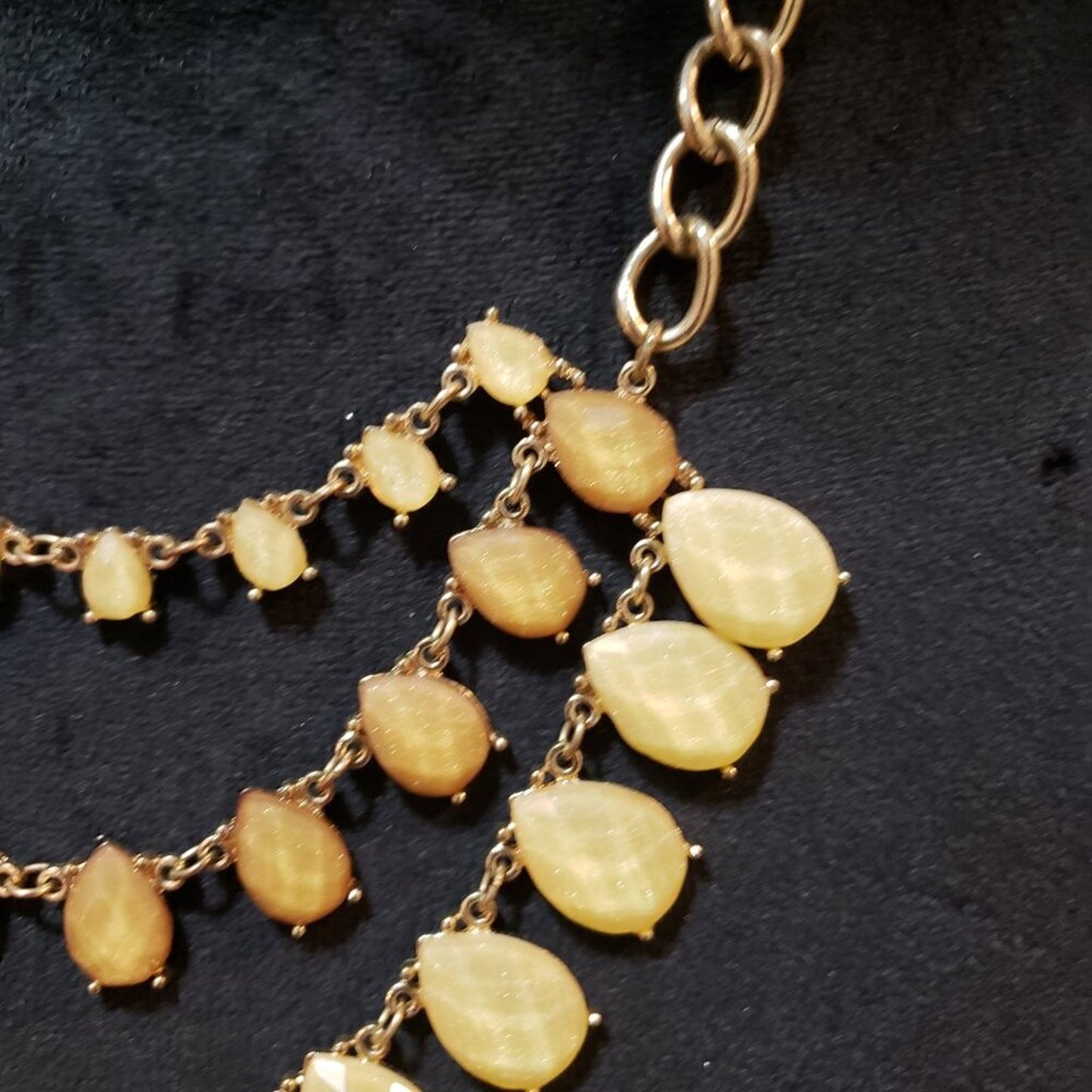 Womens Fashion Gold Tone Triple Strand Teardrop Beaded Statement Necklace