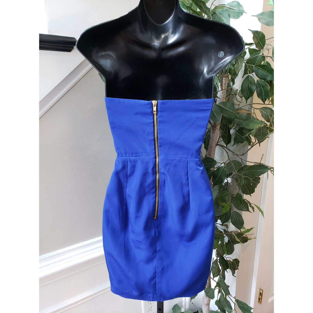 Naven Knee Length Dress Womens XS Blue Lined Pleated Back Zip Off The Shoulder