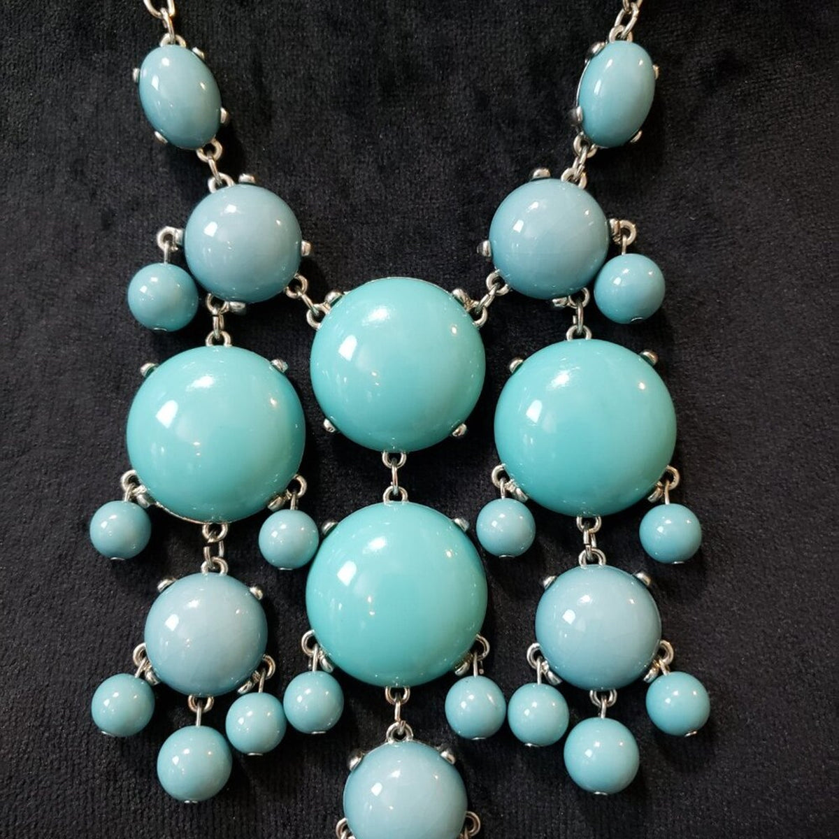 Womens Blue Jane Stone Bubble Silver Chain Necklace Jewelry with Lobster Clasp