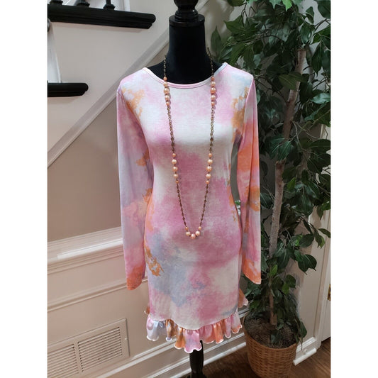 PRETTYLITTLETHING Women's Tie-Dye Viscose Round Neck Knee Length Dress Size 14