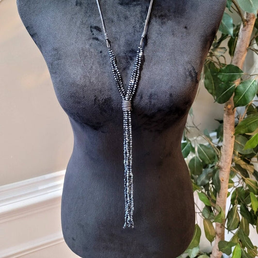 Womens Fashion Black Sead Beaded Necklace Jewelry with Spring Ring Clasp