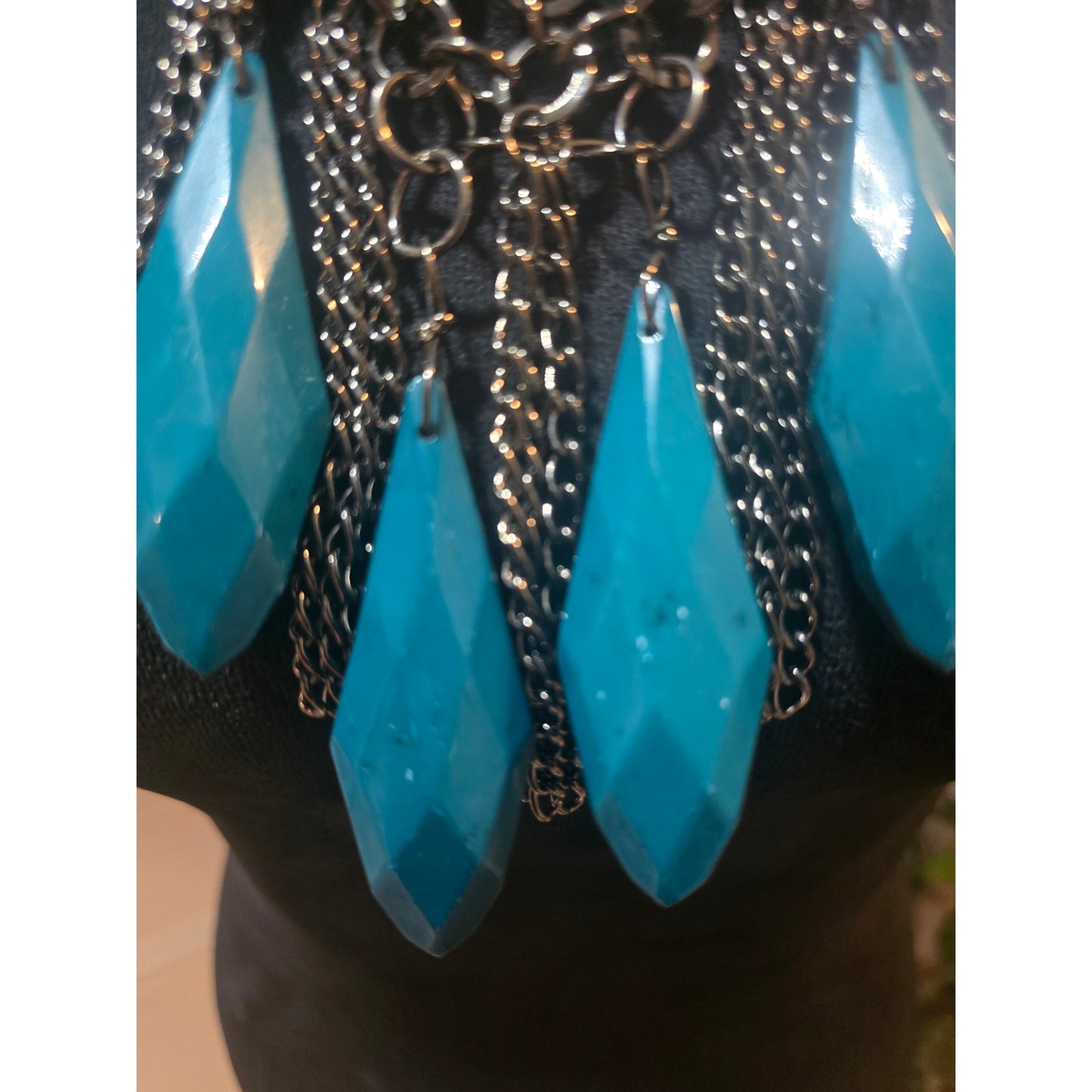 Women's Statement Necklace With Large Blue Gemstones Lobster Claw Clasp