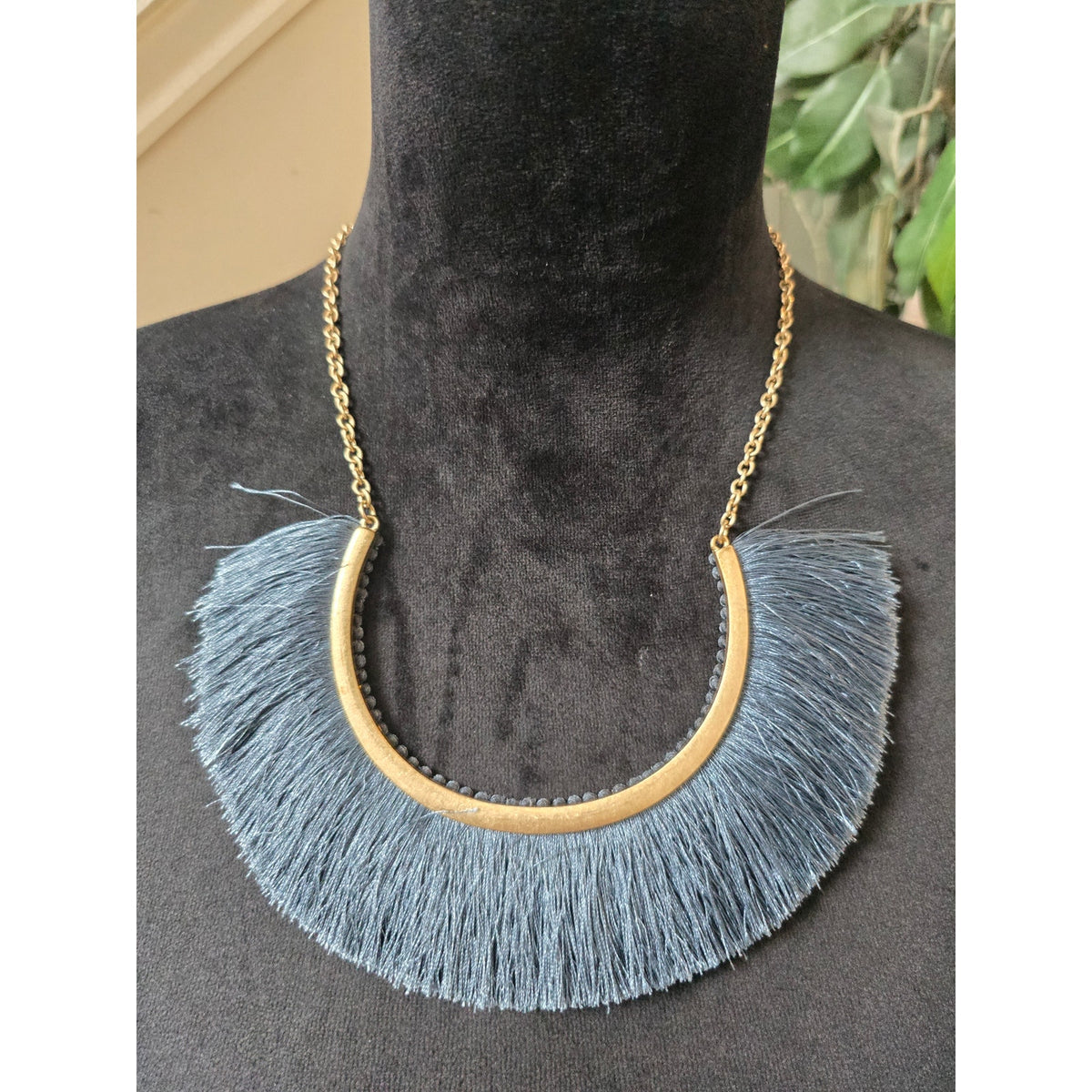 Blue Fringe Tassel Bib Statement Necklace