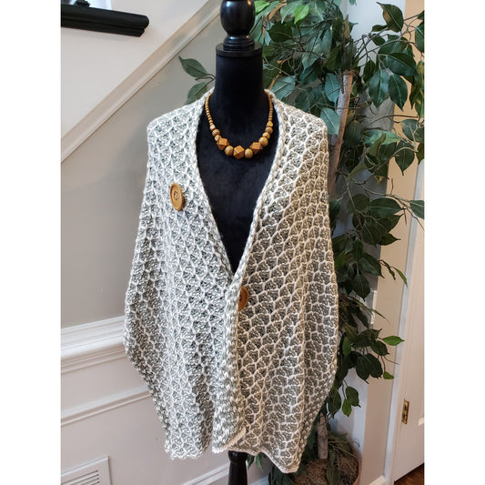 Simply Noelle Poncho Cardigan Womens Gray Knit Two Button Front Asymmetrical