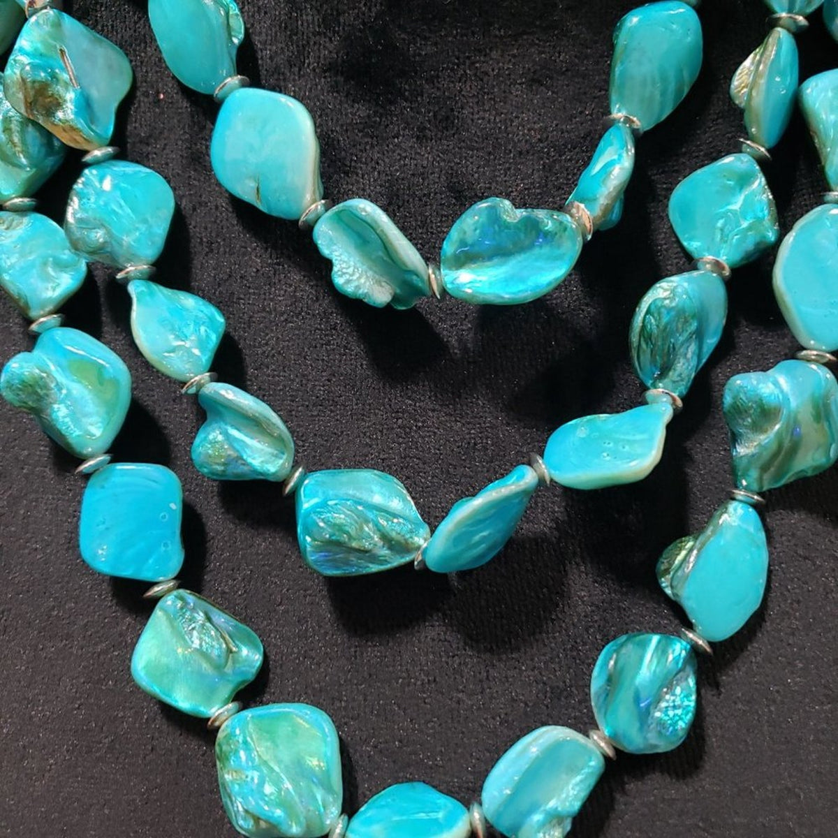 Women Fashion Blue Irregular Turquoise Trible Strand Necklace with Lobster Clasp