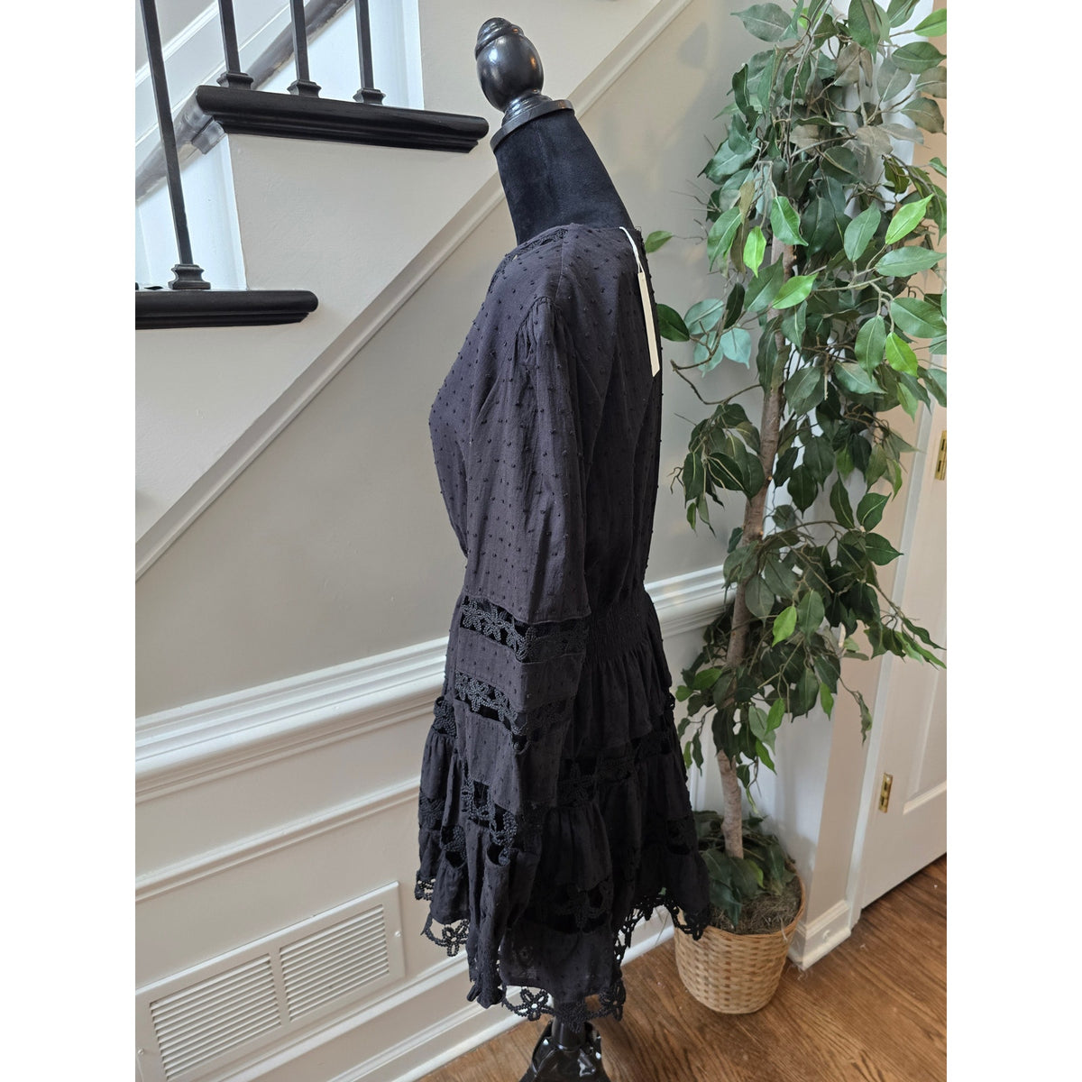 Posh Shoppe Mini Dress 2X Black Cotton Floral Lace V-Neck Back Zip Casual Party