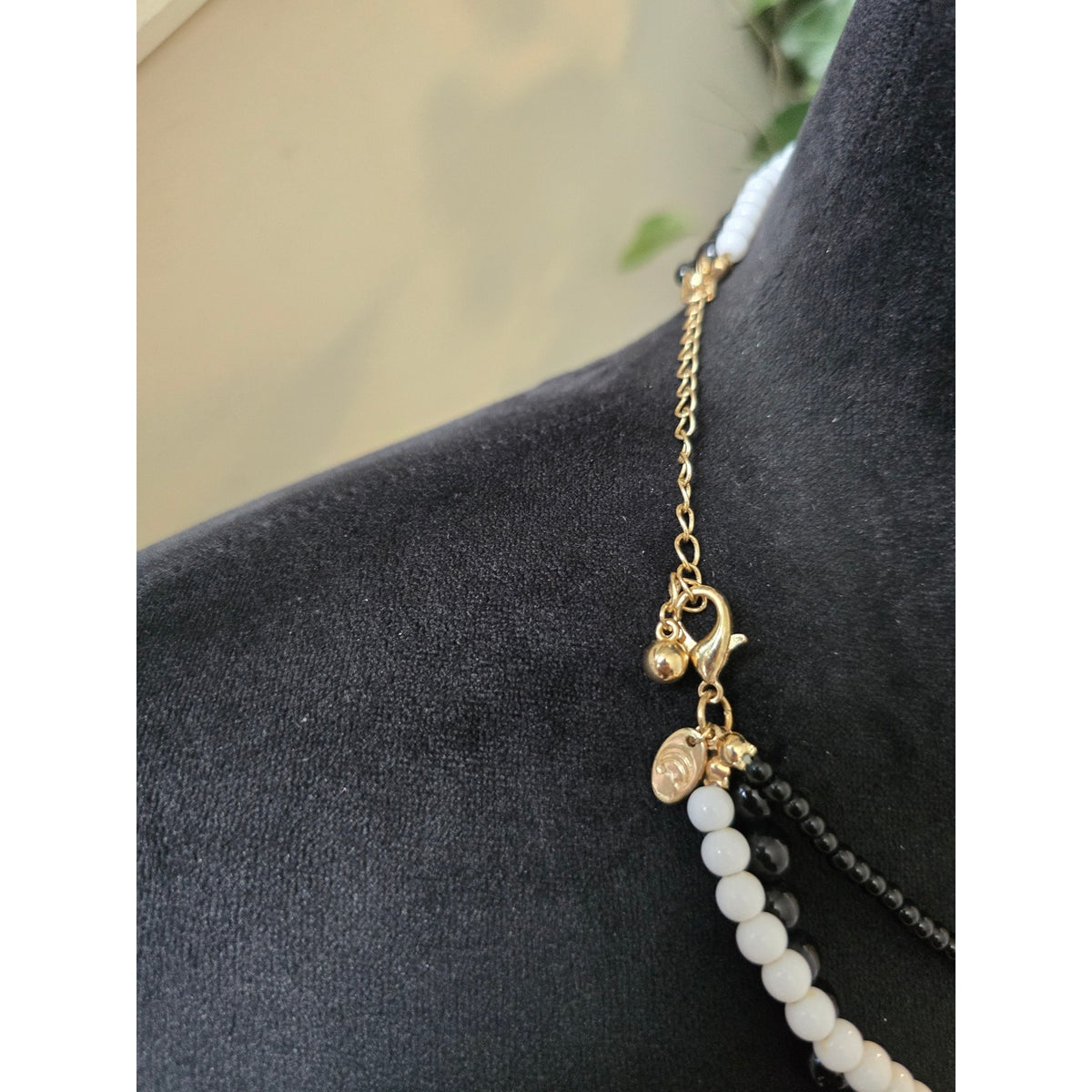 Black White Multi Strand Crystal Statement Necklace