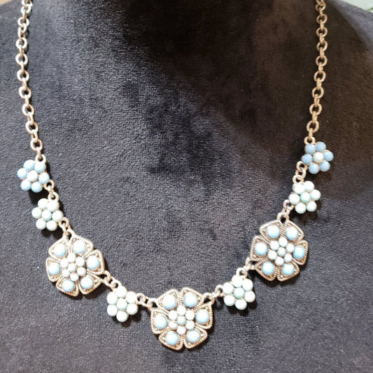 Womens Fashion Gold Plated Light Blue Daisy Flowers Necklace with Lobster Clasp