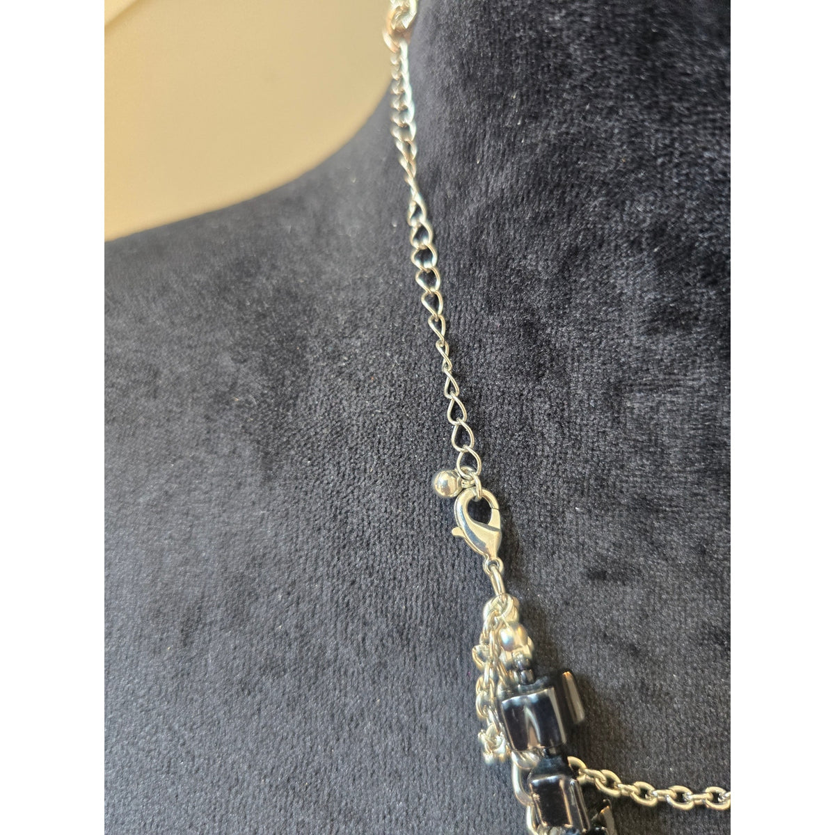 Black Gray Multi Strand Chain Beaded Statement Necklace